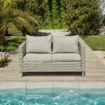 Aria 2 Seater Rattan Garden Sofa - Light Grey - Image 2