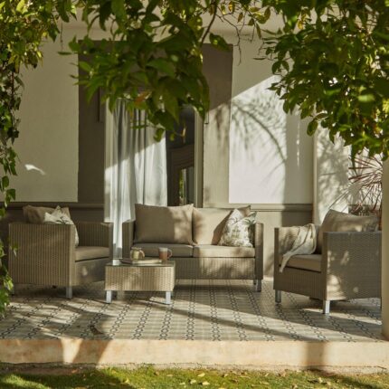 Aria 4 Seater Rattan Garden Sofa & Armchair Set with Coffee Table - Light Grey