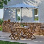 Ashby 4 Seater Wooden Round Garden Dining Set with 4 Cove Rope Chairs & Cream Parasol  - 130cm