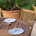 Ashby 4 Seater Round Wooden Garden Dining Set with Cream LED Premium Parasol  - 100cm - Image 4
