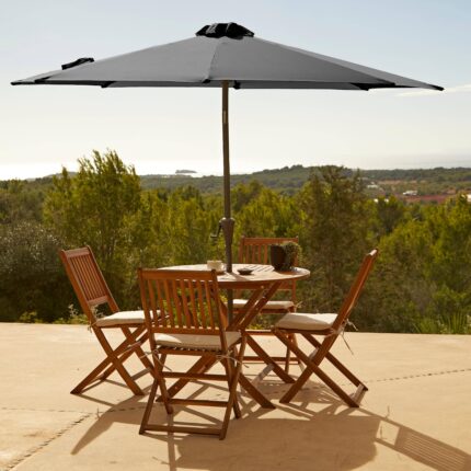 Ashby 4 Seater Round Wooden Garden Armchair Dining Set With Grey Parasol - 100cm
