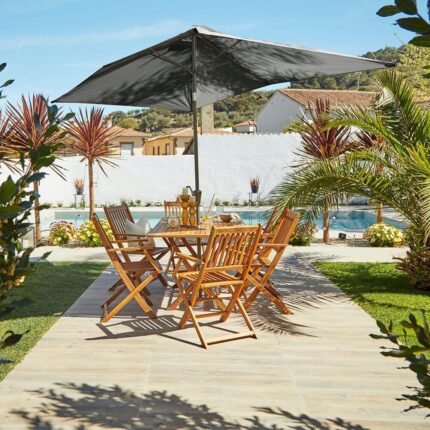 Ashby 6 Seater Wooden Garden Dining Set & Grey Parasol - 150cm