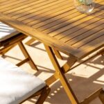 Ashby 6 Seater Wooden Rectangular Garden Dining Set with Cream LED Premium Parasol - 150cm - Image 6
