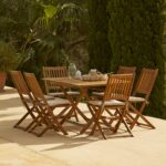 Ashby 6 Seater Wooden Rectangular Garden Dining Set with Cream LED Premium Parasol - 150cm - Image 10