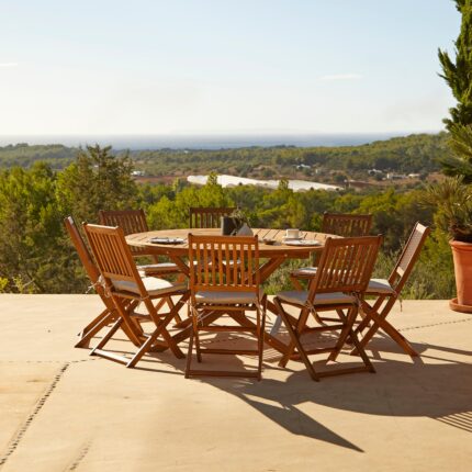 Ashby 8 Seater Wooden Round Garden Dining Set with Arms - 160cm