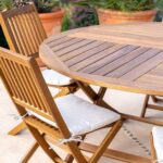 Ashby 6 Seater Round Wooden Garden Dining Set with Arms & Cream Parasol - 130cm - Image 3