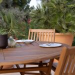 Ashby 8 Seater Wooden Round Garden Dining Set with Arms & Grey Parasol - 160cm - Image 5