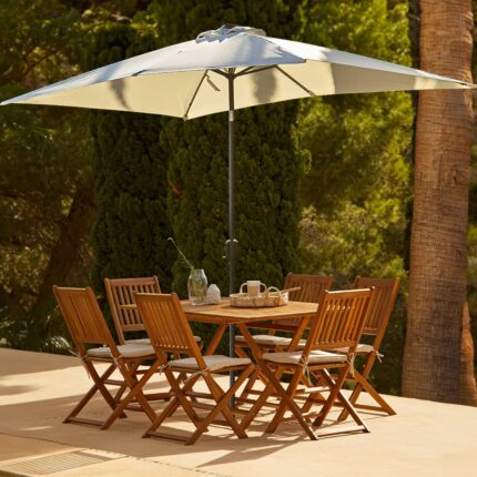 Ashby 6 Seater Wooden Rectangular Garden Dining Set with Cream Parasol- 150cm