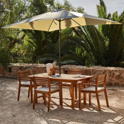 Aspen 4 Seater Wooden Extendable Garden Dining Set with Cushions - Cream Parasol