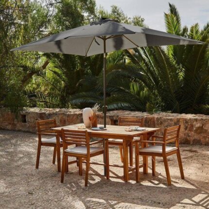 Aspen 4 Seater Wooden Extendable Garden Dining Set with Cushions - Grey Parasol