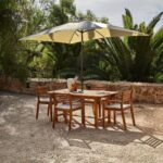 Aspen 4 Seater Wooden Extendable Garden Dining Set with Cushions - Cream LED Premium Parasol