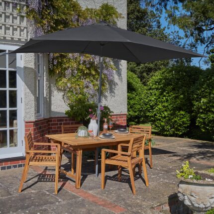 Aspen 4 Seater Wooden Garden Dining Set with Grey Parasol - 140cm to 200cm