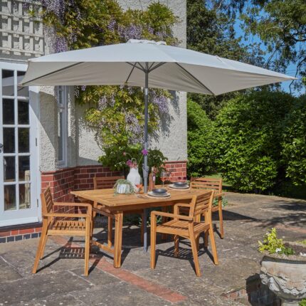 Aspen 4 Seater Wooden Garden Dining Set with Cream LED Premium Parasol  - 140cm to 200cm