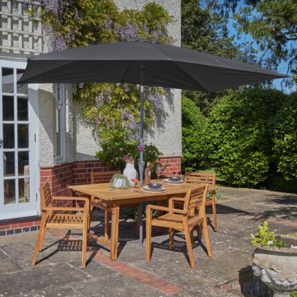 Aspen 4 Seater Wooden Garden Dining Set with Grey LED Premium Parasol  - 140cm to 200cm