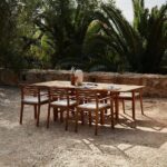 Aspen 6 Seater Wooden Extendable Garden Dining Set with Cushions - Cream Parasol - Image 2