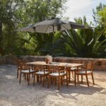 Aspen 8 Seater Wooden Extendable Garden Dining Set with Cushions - Grey Parasol