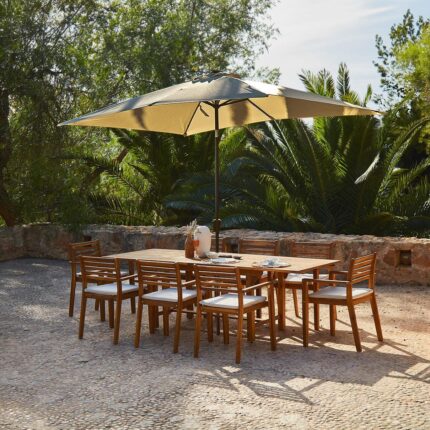 Aspen 8 Seater Wooden Garden Dining Set with Cream LED Premium Parasol  - 160cm to 240cm