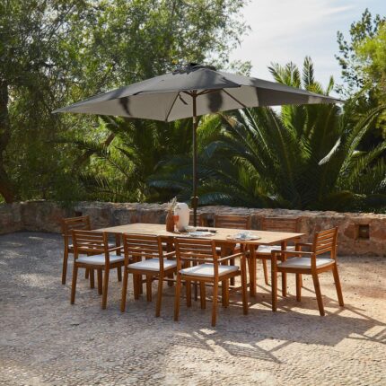 Aspen 8 Seater Wooden Garden Dining Set with Cushions & Grey Parasol - 160cm to 240cm
