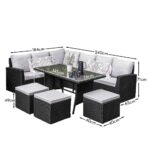 Aston 9 Seater Outdoor Sofa Dining Set with Polywood Table Top - Black - Image 13