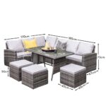 Outlet - Aston 9 Seater Rattan Corner Sofa Set With Glass Table Top - Grey - Image 7