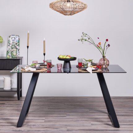 Atlas Smoked Glass Dining Table  - Metal Legs