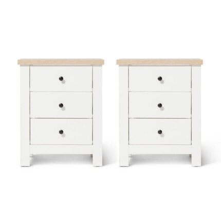 Bampton 3 Drawer Bedside Table - Set of 2 - Alabaster White