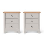 Bampton 3 Drawer Bedside Table - Set of 2 - Stone Grey