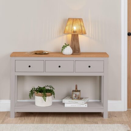 Bampton Stone Grey 3 Drawer Console Table
