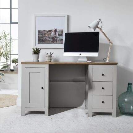 Bampton 3 Drawer Desk - Stone Grey