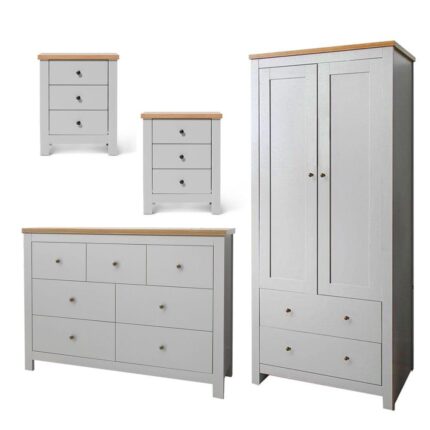 Bampton 4 Piece Bedroom Set - 3 Over 4 Chest of Drawers - Stone Grey