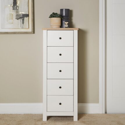Bampton 5 Drawer Tallboy - Alabaster White
