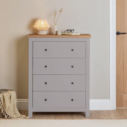 Bampton 4 Drawer Tall Chest of Drawers - Stone Grey