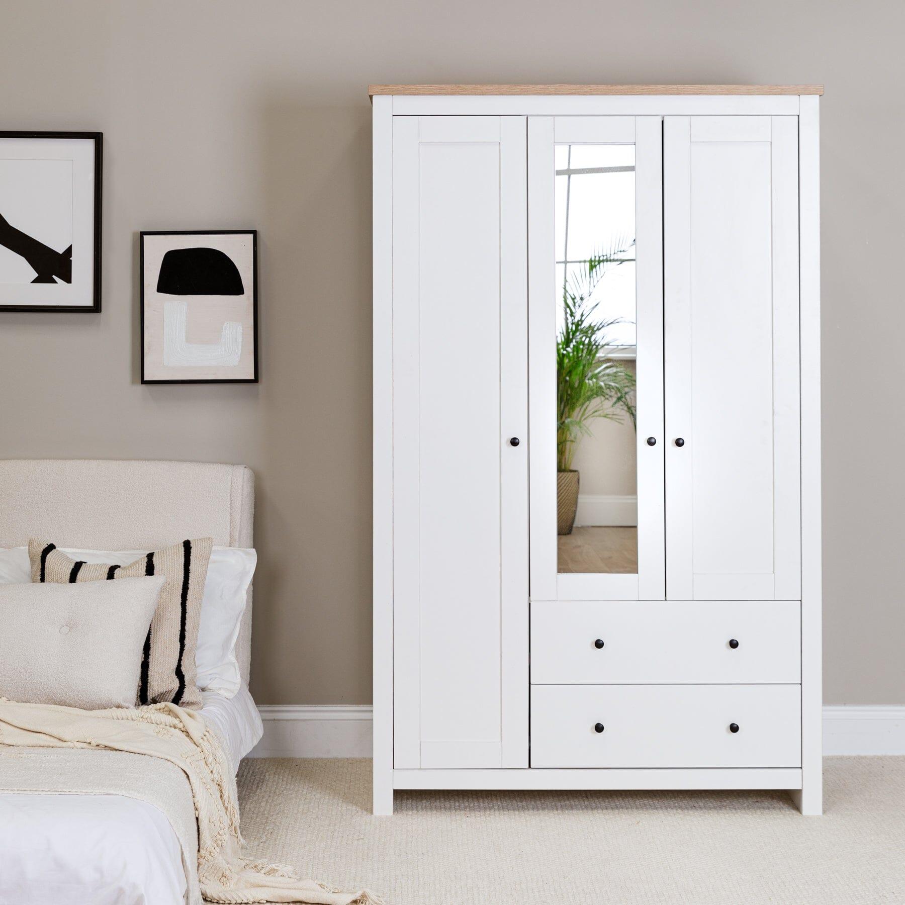 bampton-triple-wardrobe-with-2-drawers-alabaster-white-laura-james-1 Bampton 3 Door Wardrobe with 2 Drawers - Alabaster White