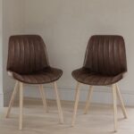 Bella Saddle Brown Dining Chairs - Set of 2 - Whitewash Oak Legs