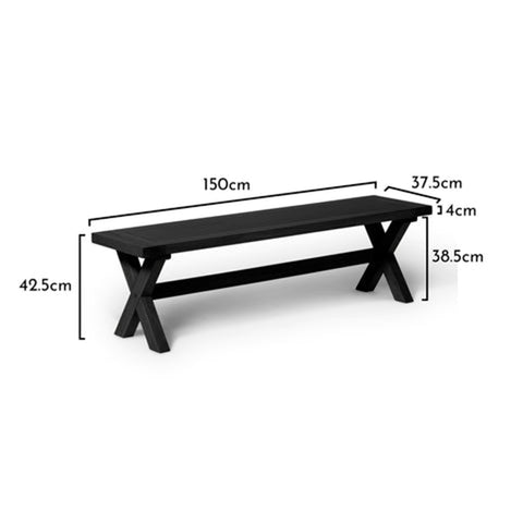 Charlotte 190cm Dining Table with 2 150cm Dining Benches - Black Oak