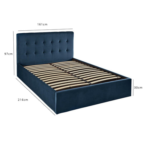 Outlet - Elle King Size Ottoman Bed - Blue Velvet 1 Outlet - Elle King Size Ottoman Bed - Blue Velvet