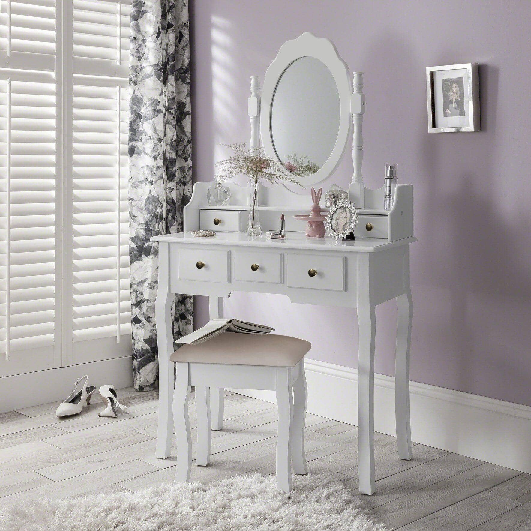 capri-white-dressing-table-stool-and-mirror-set-laura-james-2 Capri White Dressing Table with Mirror & Stool