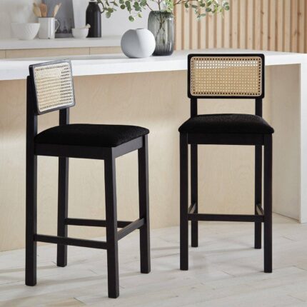 Outlet - Charlie Bar Stool with Wooden Footrest - Black