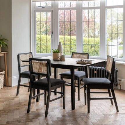 Charlie Black Oak Dining Table Set  - Extendable - 4 Seater - Charlie Dining Chairs