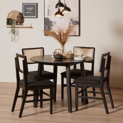 Charlie Black Round Dining Table - Drop Leaf