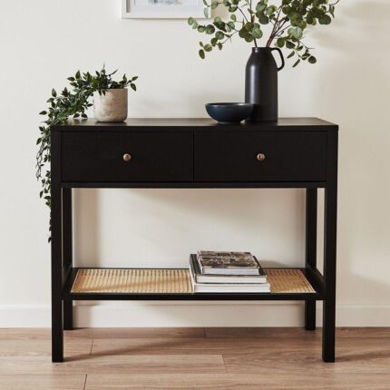 Outlet - Charlie 2 Drawer Console Table with Cane Shelf - Black