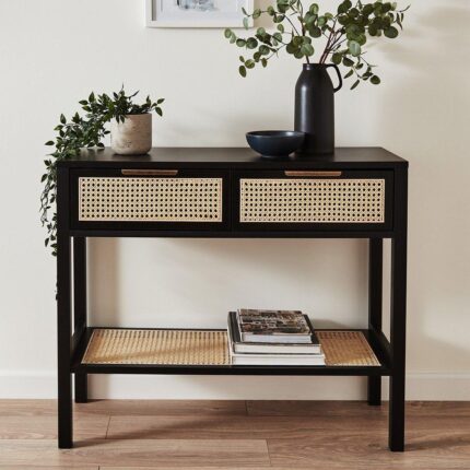 Charlie Black 2 Drawer Console Table - Cane Draws