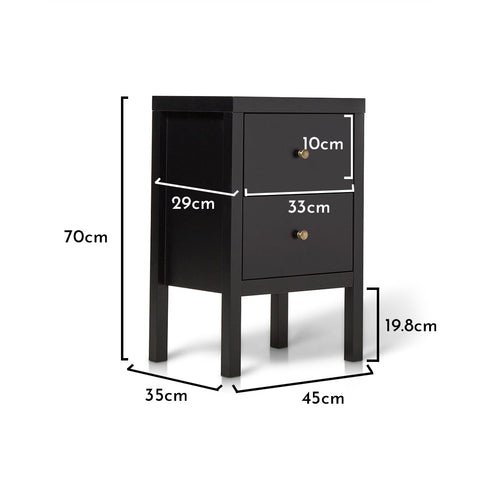 Charlie Two Drawer Bedside Table in Noir Black 1 Charlie Black Bedside Table - Laura James