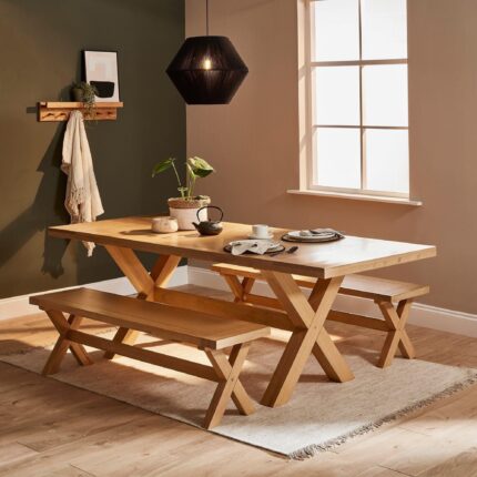 Charlotte Extendable Table 190cm with 2 150cm Dining Benches - Pale Oak