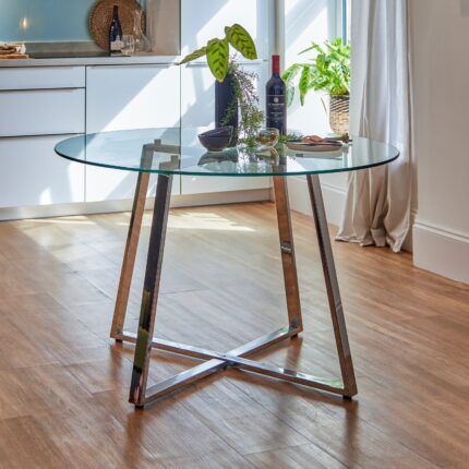 Outlet - Clara Marble Effect Round Dining Table - With Chrome Frame