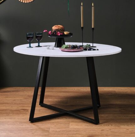 Clara Marble Effect Round Dining Table - Black Frame