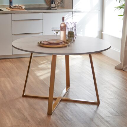Clara Marble Effect Round Dining Table - Gold Frame