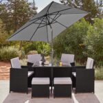Cube 8 Seater Rattan Outdoor Dining Set with Grey LED Premium Parasol - Black Weave - Image 3