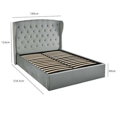 Outlet - Daisy King Size Ottoman Bed - Grey Velvet 1 Outlet - Daisy King Size Ottoman Bed - Grey Velvet