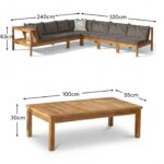 Dakota 7 Seater Wooden Corner Sofa Set - Natural Acacia with Grey Cushions - Image 6